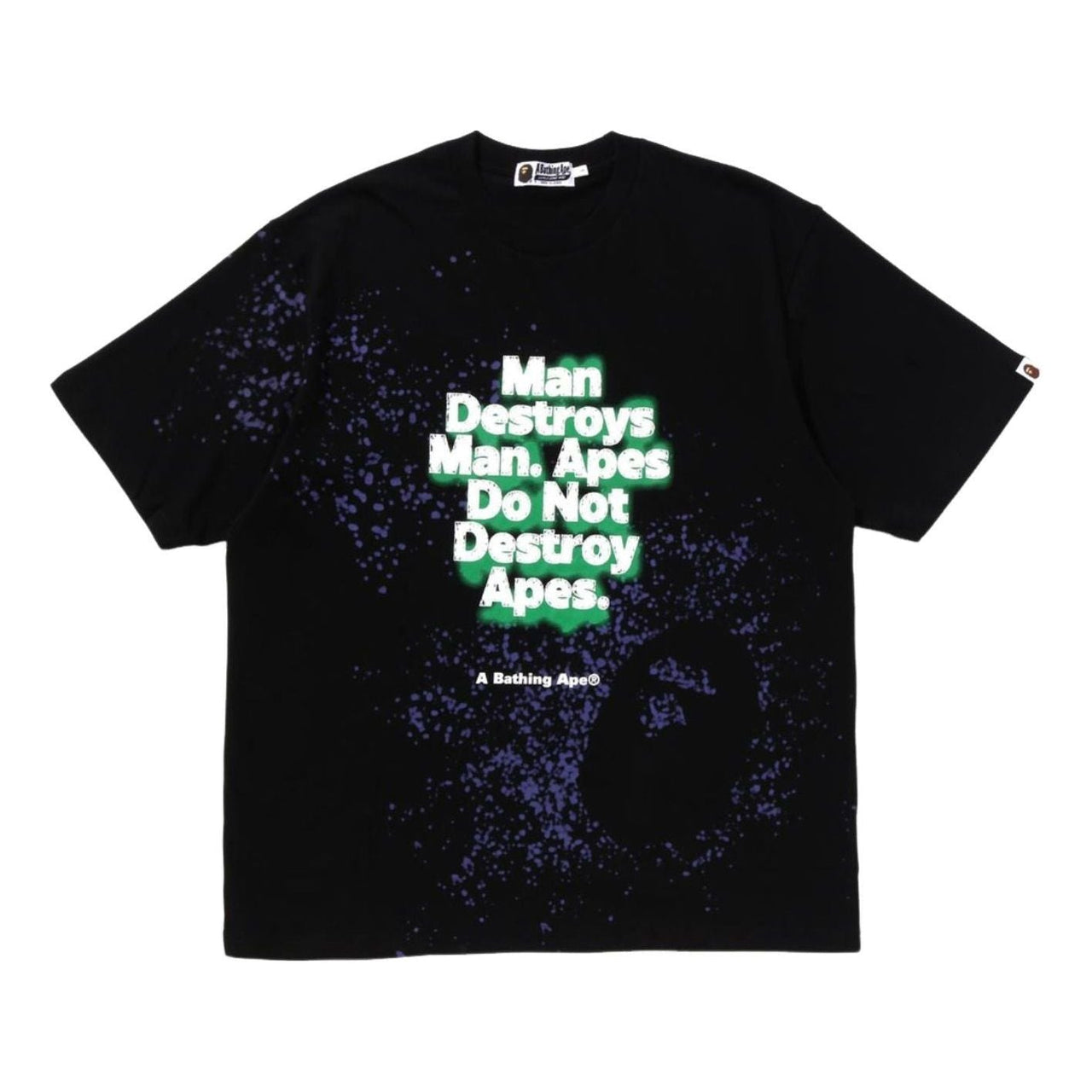 A Bathing Ape Spray Print Slogan Relaxed Fit T-Shirt 'Black' 1K80-109-313-BLK