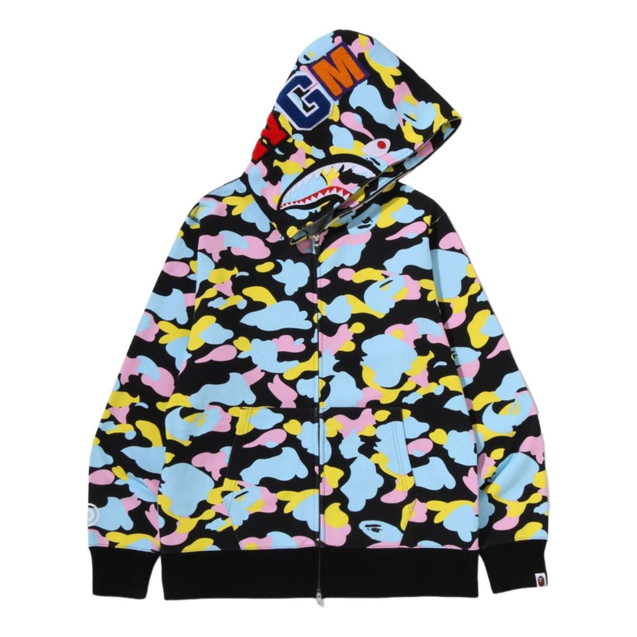 A Bathing Ape Multi Camo Shark Zip Hoodie 'Black' 1M20-115-005-BLK