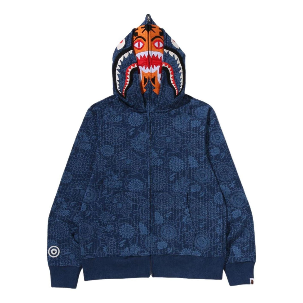 A Bathing Ape Japanese Indigo Art Camo Double Tiger Shark Full Zip Hoodie 'Indigo' 1M30-115-305-IND