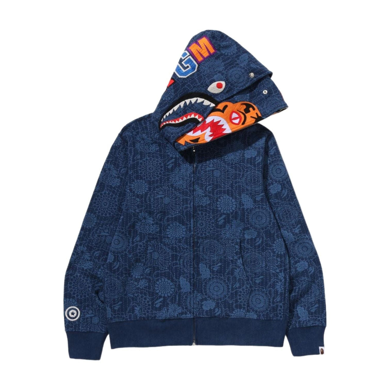 A Bathing Ape Japanese Indigo Art Camo Double Tiger Shark Full Zip Hoodie 'Indigo' 1M30-115-305-IND
