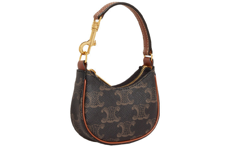 CELINE Canvas Cow Leather Patchwork Handbag Coin Purse Pendant Shoulder Bag Women's Tawny