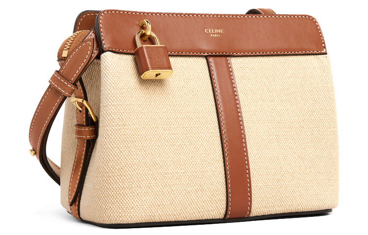 CELINE Cabas Cow Leather Shoulder Bag Crossbody Bag Handbag Women's Natural Color & Brown Umber