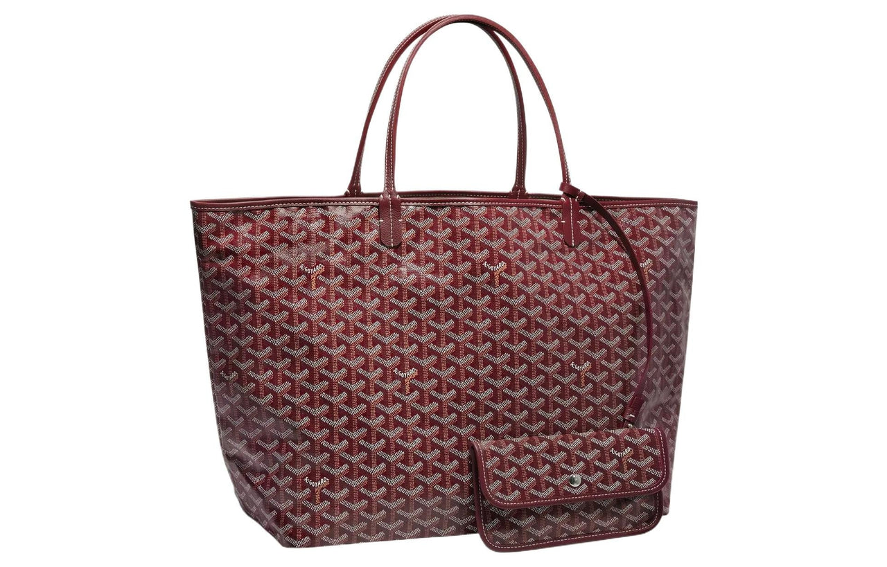 GOYARD Saint Louis Canvas With Calfskin Combo Bag Tote One Shoulder Handbag Large Size Unisex Burgundy