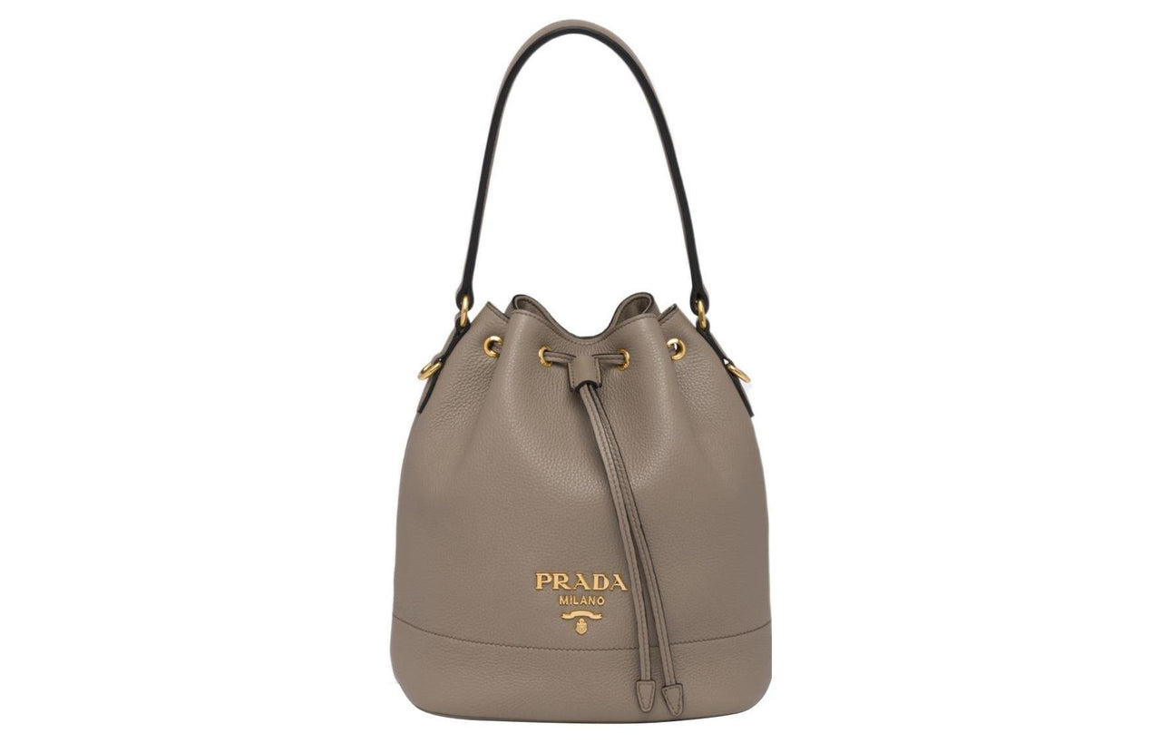 PRADA Calfskin Leather Bucket Bag Portable Crossbody Bag Shoulder Bag Women's Light Gray