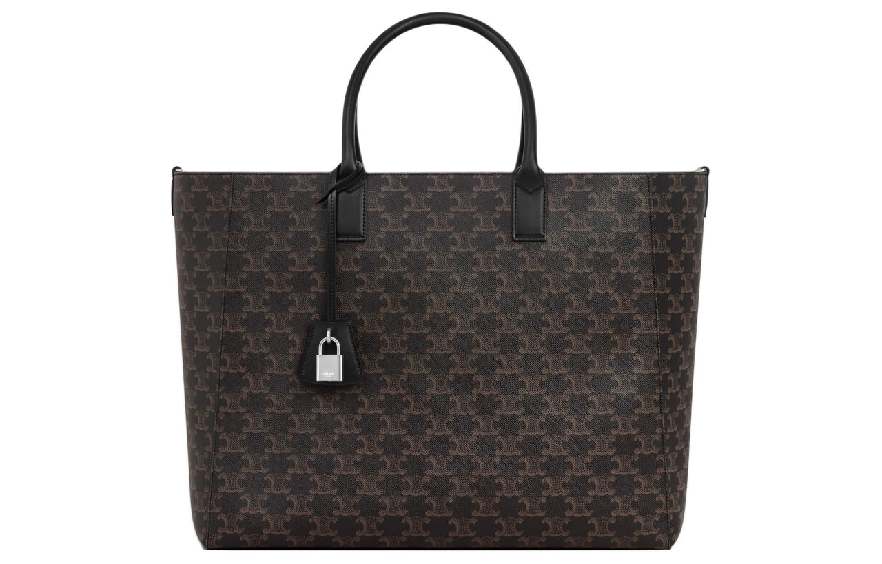 CELINE Cabas Cow Leather Tote Bag, Shopping Bag, Handbag Large Size Men's Black