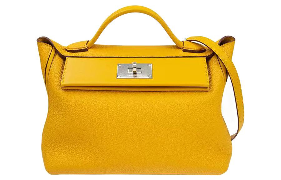 HERMES 24/24 Togo With Swift Calfskin One Shoulder Handbags Women's Yellow/Amber Amber Yellow