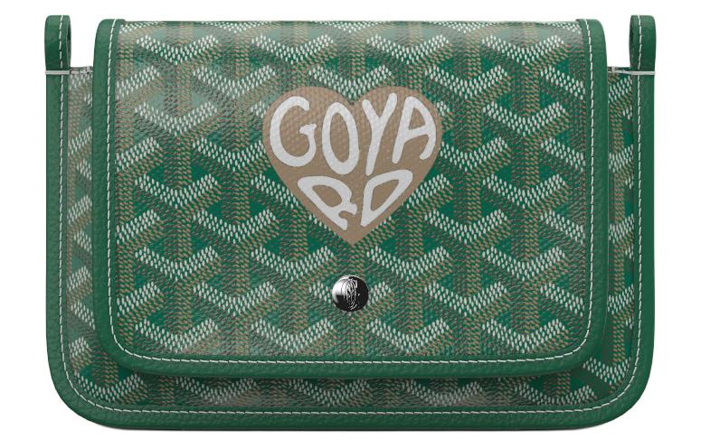 GOYARD Plumet Canvas With Leather Envelope Bag Crossbody Bag Shoulder Bag Unisex Green Spelling Ivory Small Hearts