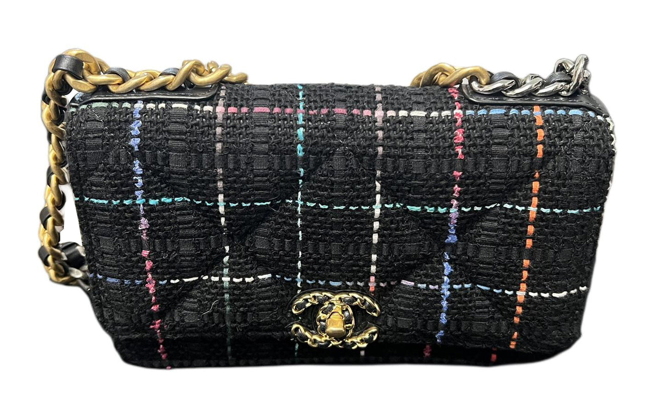 CHANEL 19Bag Cotton Twill Velvet Wallets Shoulder Bag Crossbody Bag Women's Black & Multicolor