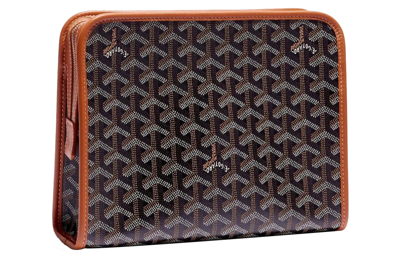GOYARD JOUVENCE Canvas With Leather Travel Storage Bags Handheld Toiletry Bags Medium Size Unisex Brown