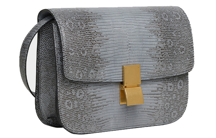 CELINE Classic Bo Lizard Skin Tofu Bag Shoulder Bag Crossbody Bag Medium Size Women's Medium Gray