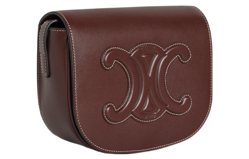 CELINE Cuir Triomphe Smooth Calf Leather Handbag Shoulder Bag Crossbody Bag Women's Burgundy