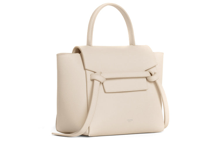 CELINE Belt Cow Leather Shoulder Bag Crossbody Bag Handbag Women's Ivory White