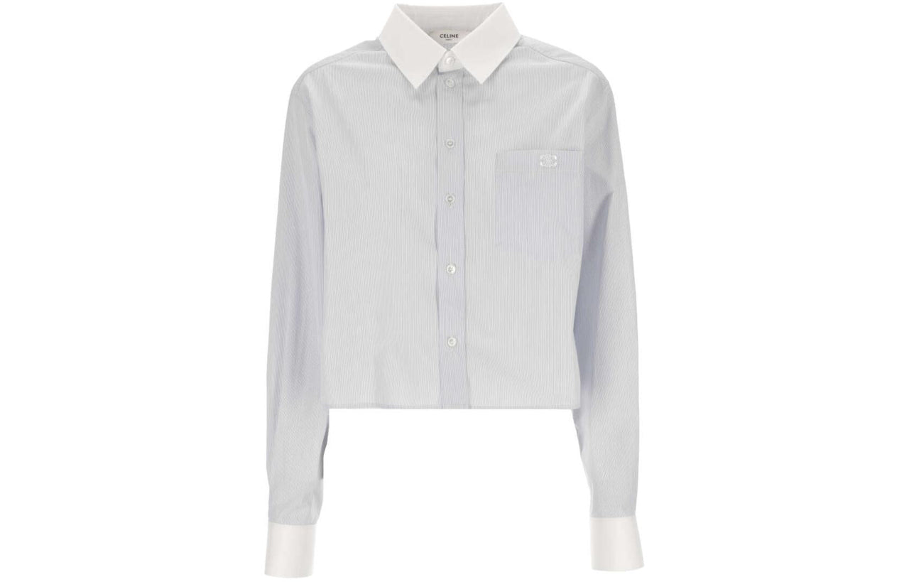 CELINE Cropped Shirt In Striped Cotton Poplin