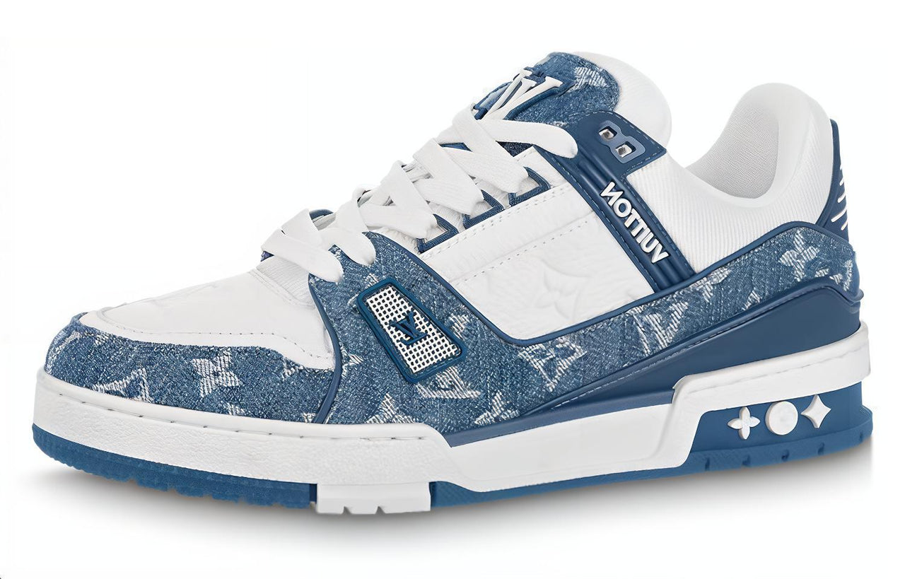 حذاء رياضي LOUIS VUITTON Lv Trainer "أبيض مع شعار شبكة أزرق" للنساء