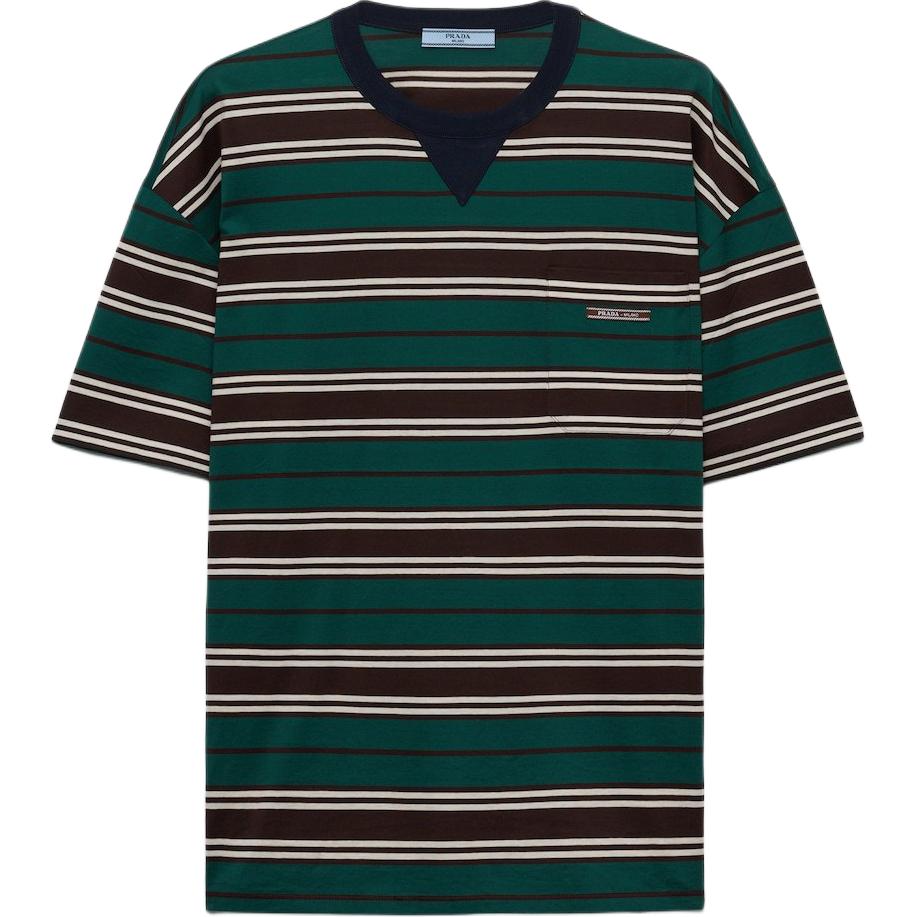 PRADA Logo Patch Striped Crewneck T Shirt