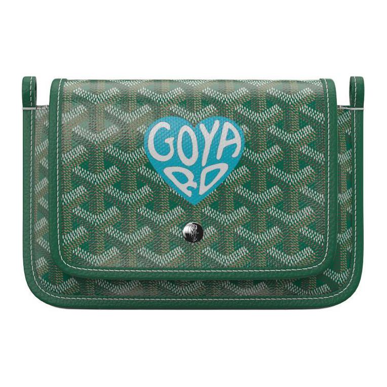 GOYARD Plumet Canvas With Leather Envelope Bag Crossbody Bag Shoulder Bag Unisex Green Turquoise With Blue Heart