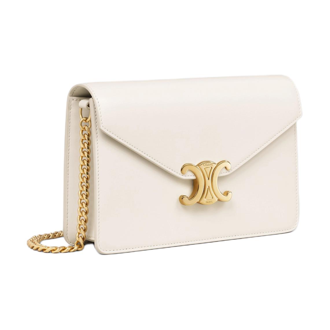 CELINE Calfskin Shoulder Bag Crossbody Bag Wallet Women's White