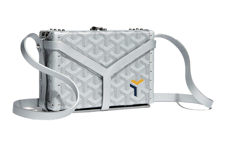 GOYARD Minaudière Trunk Canvas With Leather Clutch Unisex Silver