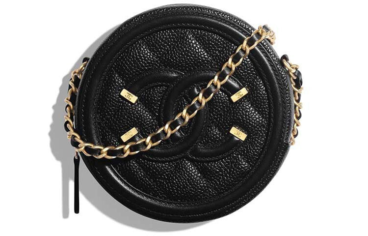 CHANEL 19Bag Embossed Calfskin With Grains Round Bag Chain Shoulder Bag Women's Black