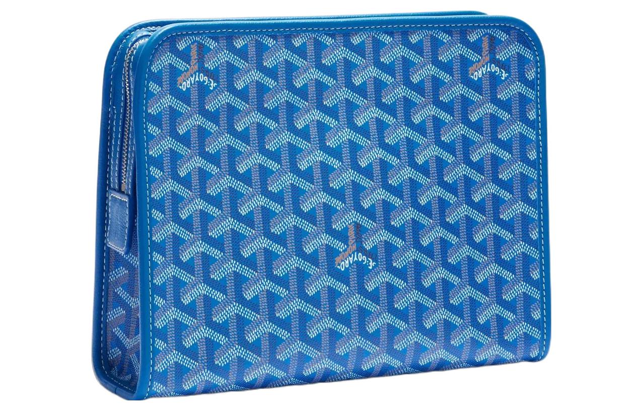 GOYARD JOUVENCE Canvas With Leather Travel Storage Bag Clutch Toiletry Bag Medium Size Unisex Blue