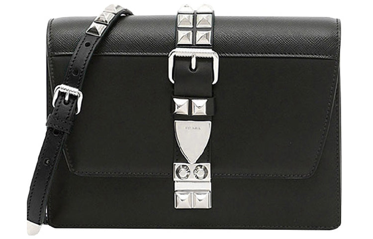 PRADA Cow Leather Messenger Bag Shoulder Bag Crossbody Bag Women's Black