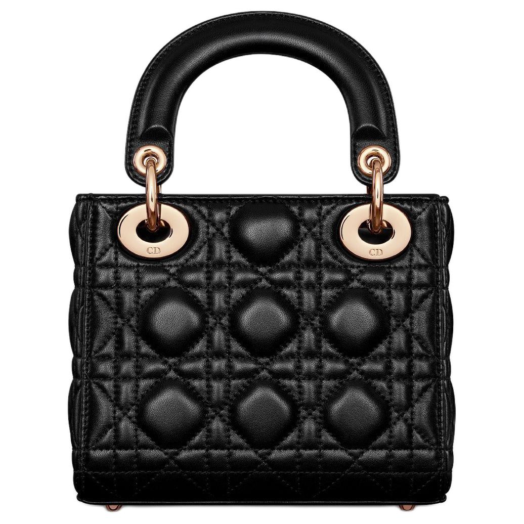 DIOR Lady Dior Sheepskin One Shoulder Handbags Mini Women's Black