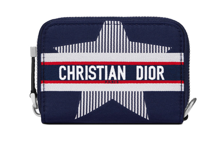 DIOR Travel Tricolor Technical Fabric Coin Purse, Card Holder Unisex Red/Blue/White