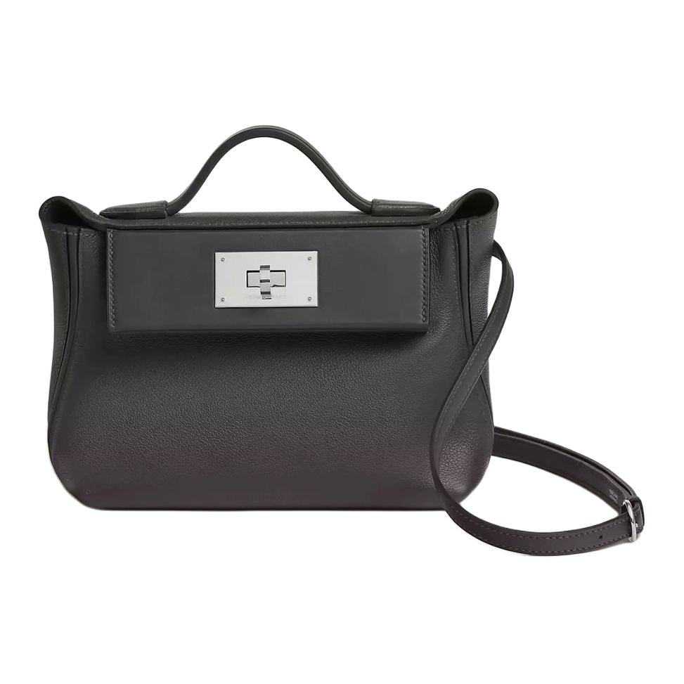 HERMES 24/24 Evercolor Leather With Swift Calfskin Shoulder Bag Crossbody Bag Handbag Mini Women's Black