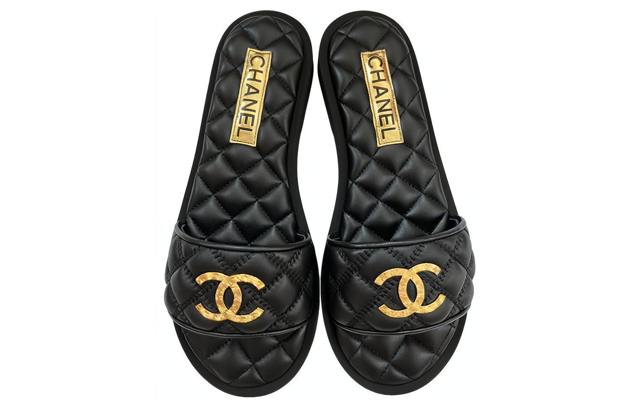 CHANEL Abrasion-Resistant Slide Slippers Women's Black