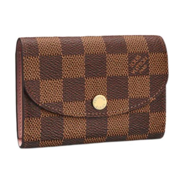 LOUIS VUITTON Rosalie Canvas With Leather Canvas Bag Coin Purse Wallet Women's Brown Checkerboard Ballet Pink