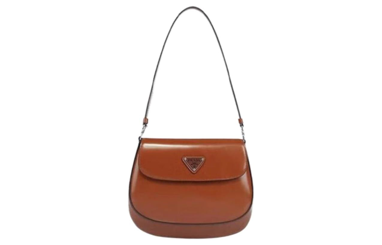 PRADA Cleo Shiny Leather Shoulder Bag Crossbody Bag Women's Dark Brown