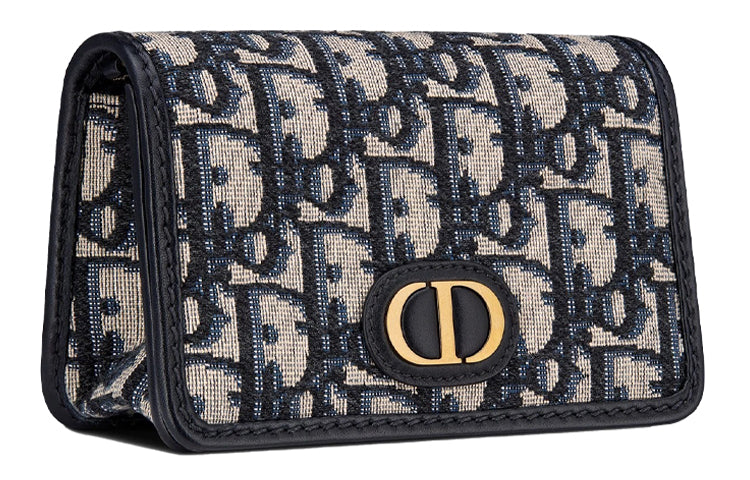 DIOR 30 Montaigne Fabric Chain Bag, One Shoulder, Crossbody Clutch Mini Women's Blue/Black