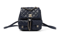 CHANEL Duma Calfskin Frog Backpack Medium Size Women's Dark Blue