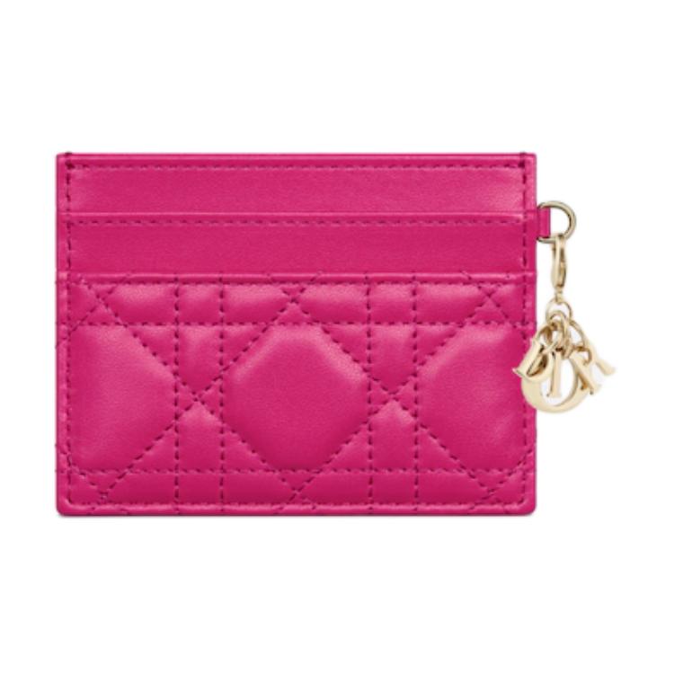 DIOR Lady Dior Lambskin Card Holder Women's Fuchsia