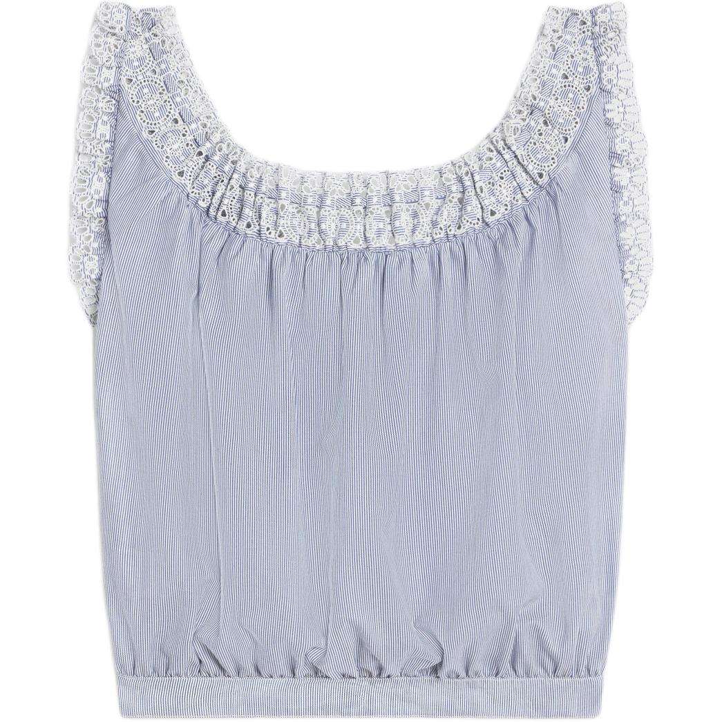 CELINE Embroidered Folk Top In Striped Cotton And Cashmere