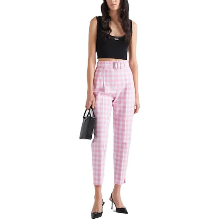 PRADA Checked Belted Trousers