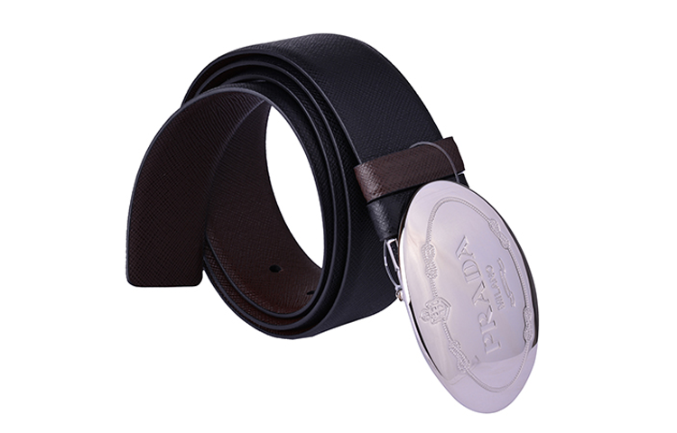 PRADA Double-Sided Goose Egg Head Emblem Smooth Buckle Leather Belts Men's Black Brown Width: 3.5cm
