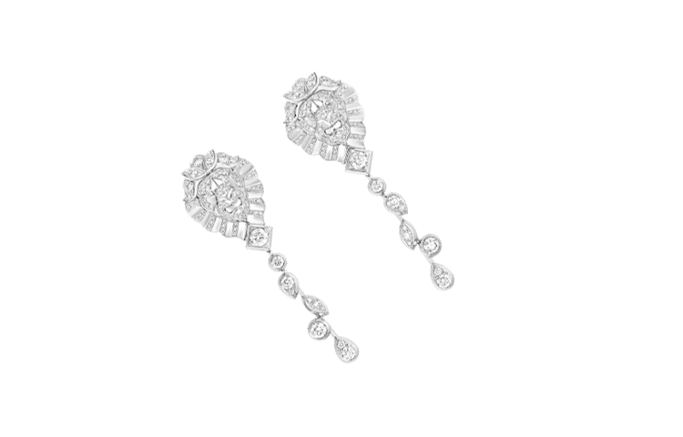 CHANEL 18K White Gold Diamonds Earrings Women's Silver