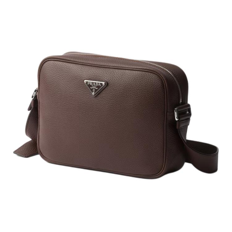 PRADA Cow Leather Shoulder Bag Men's Brown