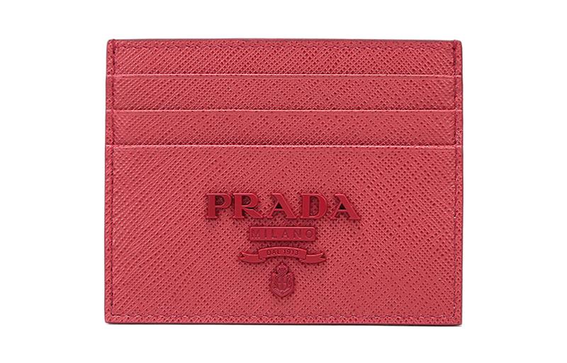 PRADA Cow Leather Card Holder Card Holder Women's Rose Red