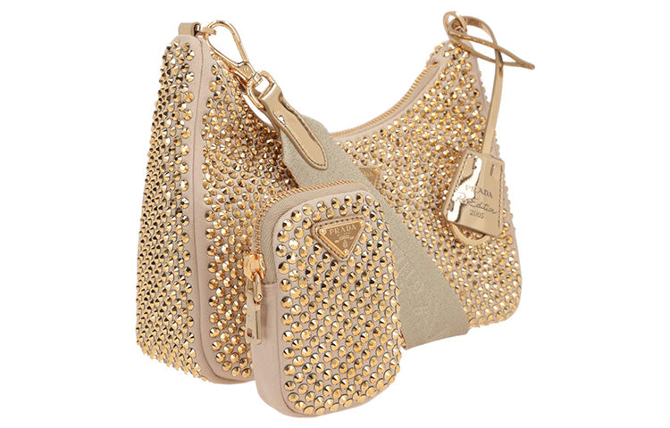 PRADA Cow Leather Portable Crossbody Bag Shoulder Bag Women's Gold