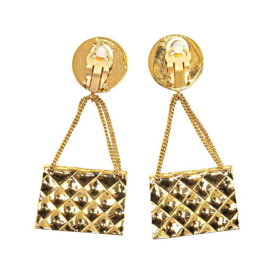 CHANEL 1995 Plated Cc 2.55 Flap Bag Clip On Costume Earrings