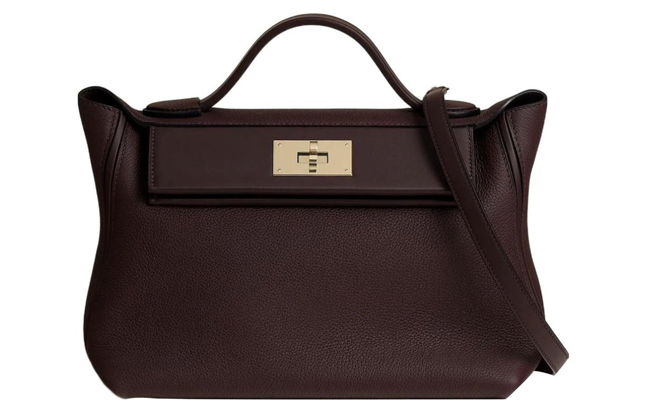 HERMES 24/24 Togo Calfskin With Swift Calfskin One Shoulder Handbags Women's Deep Red