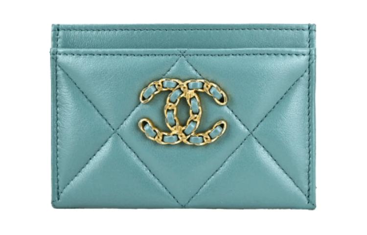 CHANEL 19Bag Lambskin Card Holder Women's Turquoise