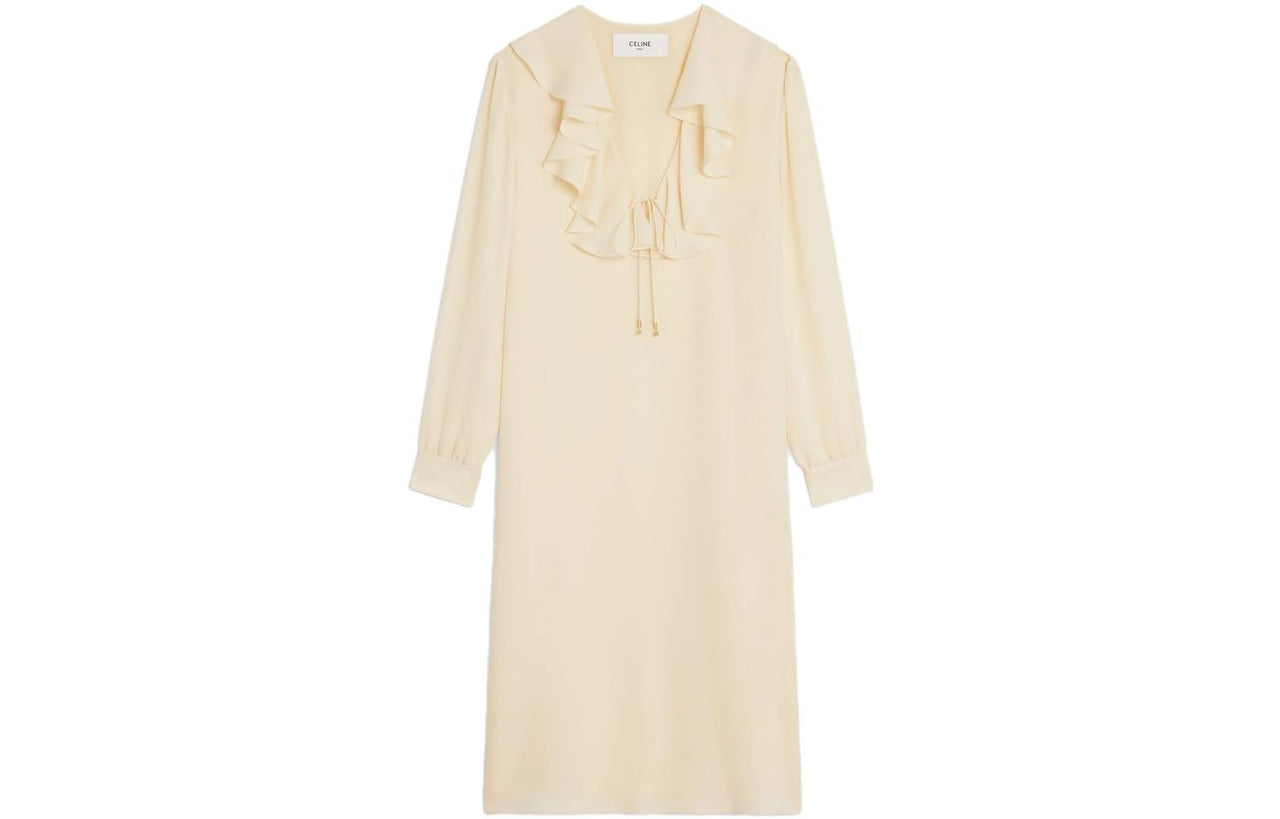 CELINE FW23 Long Sleeved Dress Women's Milk White