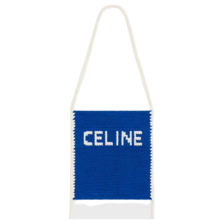 CELINE Cotton Handbag Shoulder Bag Men's Royal Blue With Light Brown Accents