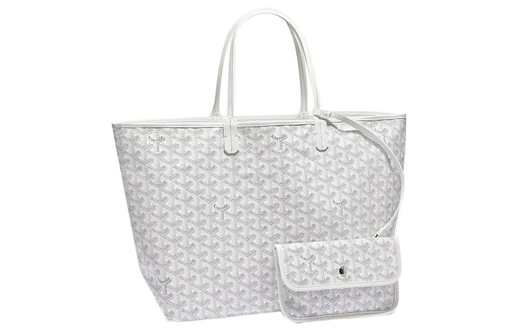 GOYARD Saint Louis Canvas With Calfskin Dog's Teeth Tote Bag Shopping Bag Handbag Small Size Unisex White