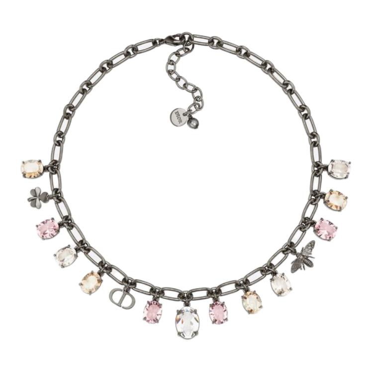 DIOR Metal Faux Crystal Necklaces Women's Gunmetal