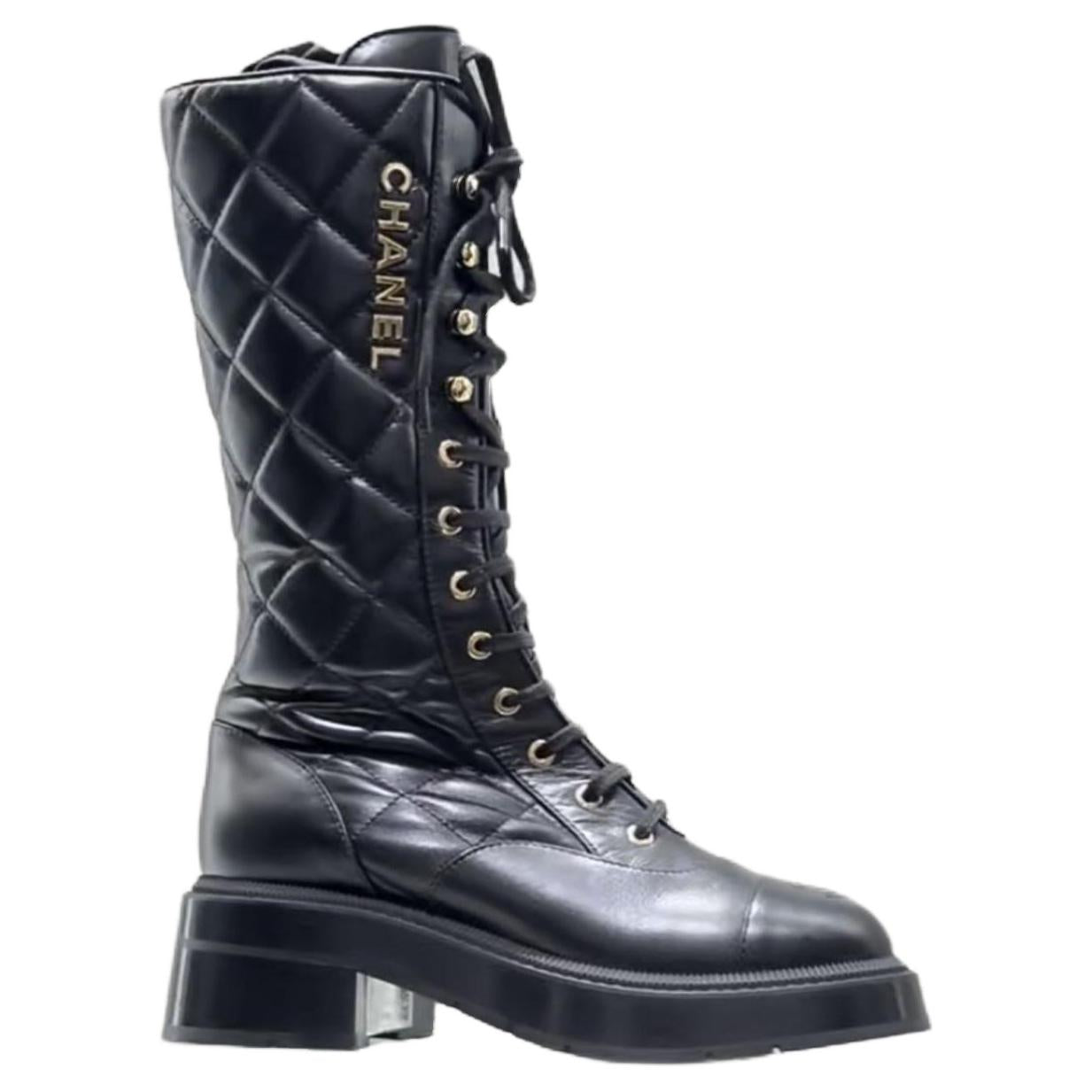 CHANEL Knee-high Boots Women's Black