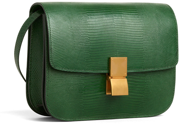 CELINE Classic Bo Lizard Skin Shoulder Bag Crossbody Bag Medium Size Women's Malachite Color